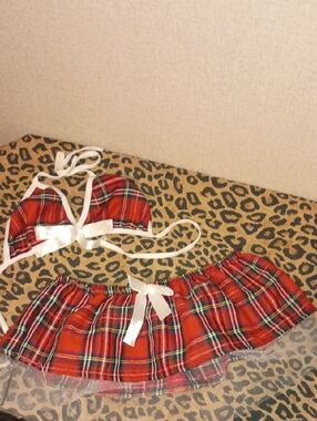Red Plaid Two-Piece Crop Top and Mini Skirt Set